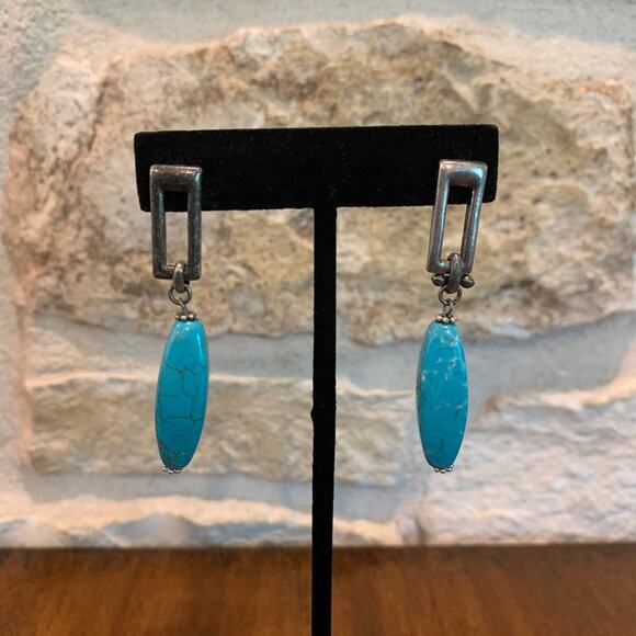 Antiqued Silver and Turquoise Drop Earrings - Picture 1 of 3